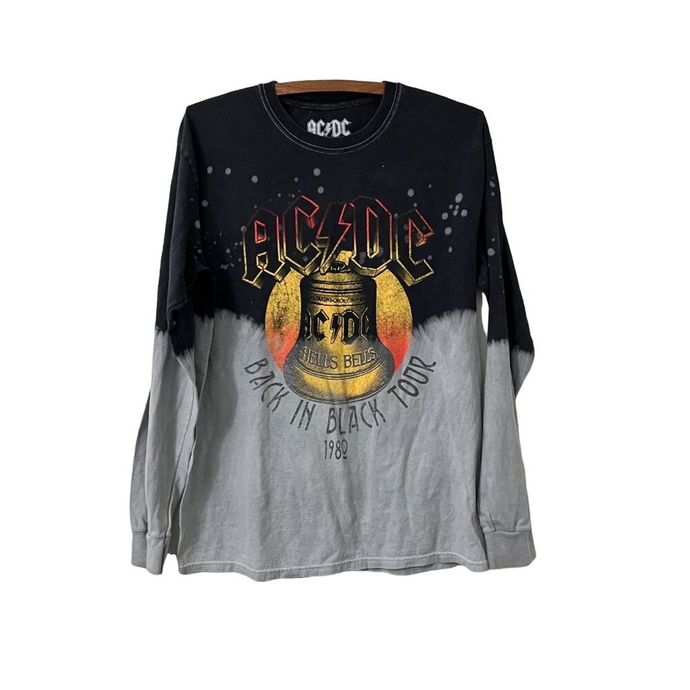 ACDC Back in Black Tour Dip Dye Long Sleeve Band Tshirt Size Small